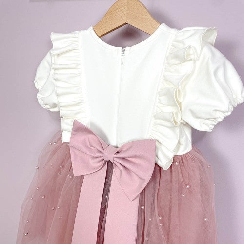 Tule Jurk 'Melody' Ecru / Roze met pareltjes