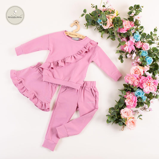 Meisjes Setje 'Missi Ruche' Sweatshirt met Ruche en Jogging Broek Roze