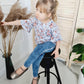 Meisjes Shirt met Ruches Blauw / Bloemenmotief