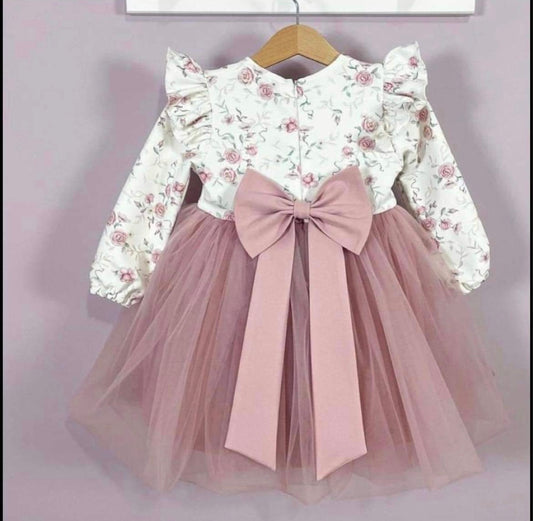 Tule Jurk 'Maja Ochtend Dauw' Lange Mouwen Creme / Roze