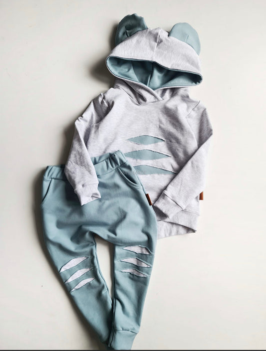 Jongens Setje 'Klauw' Sweatshirt met Capuchon en Oren Grijs en Baggy Pants Hydro