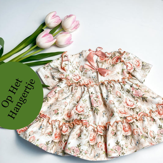 Jurkje 'Aurelia Ecru' met Bloemenmotief met Ruches en Strikjes