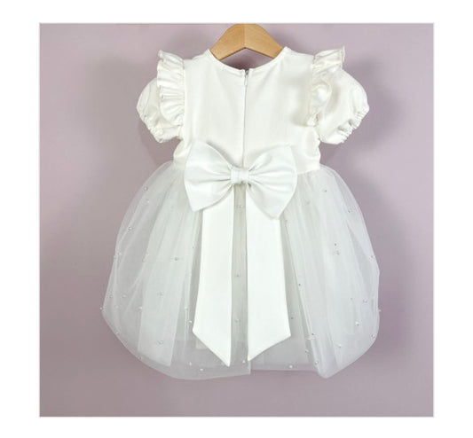 Tule Jurk 'Maja' Ecru / Creme met pareltjes