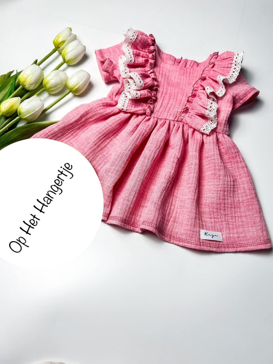 Mousseline Jurkje met Ruches Roze