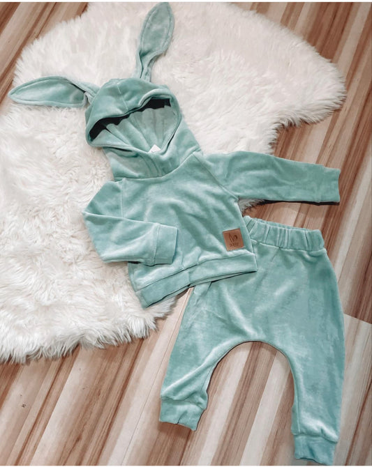 Jongens Velours Bunny-Suit 'Bunny' Sweatshirt met Capuchon met Oren en Joggingbroek Hydro
