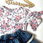 Meisjes Shirt met Ruches Creme / Bloemenmotief