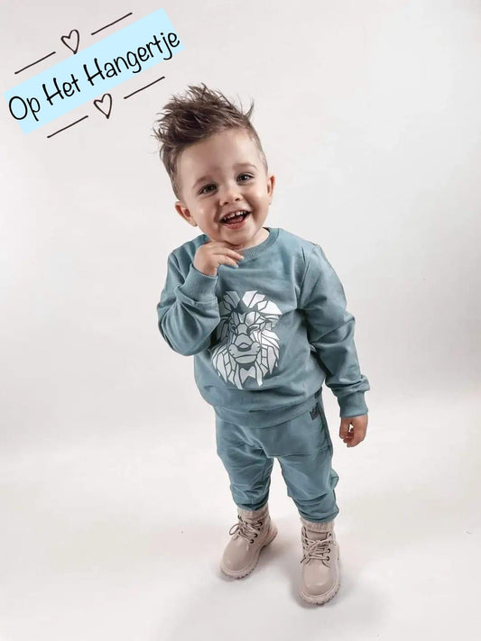Jongens setje 'Lion' Sweatshirt met opdruk Leeuw en jogging broek met zakken Hydro