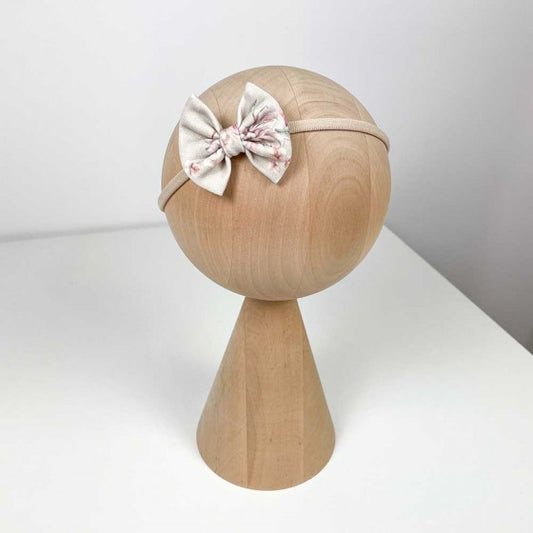 Haarbandje Strik 'Retro Flowers' Creme / Roze